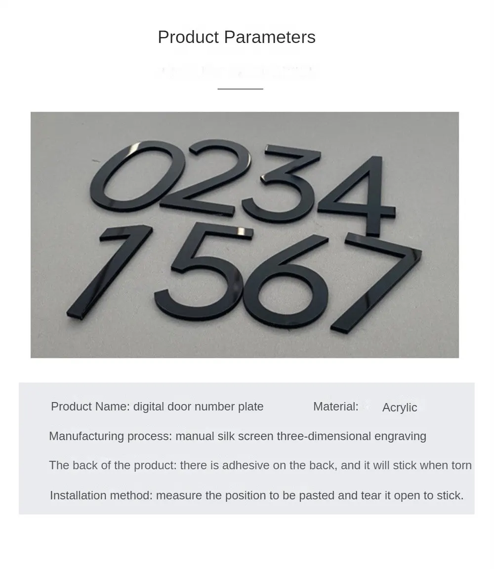 Description Picture 3 of item3D Numeral Door Plaque House Drawer Sign Plating Gate Digits 0 to 9 Plastic Number Tag Hotel Home Sticker Address Door Label