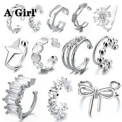 Elviragirl 1-piece Multilayer Line Zircon Clip On Earrings for Women Geometric Silver Color Ear Cuff Without Piercing Jewelry