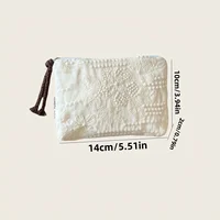Sac à main français Vintage à fleurs pour femmes, 1 pièce, trousse de maquillage élégante, organisateur Compact avec pompon marron, fermeture éclair, pour femmes, anniversaire 2