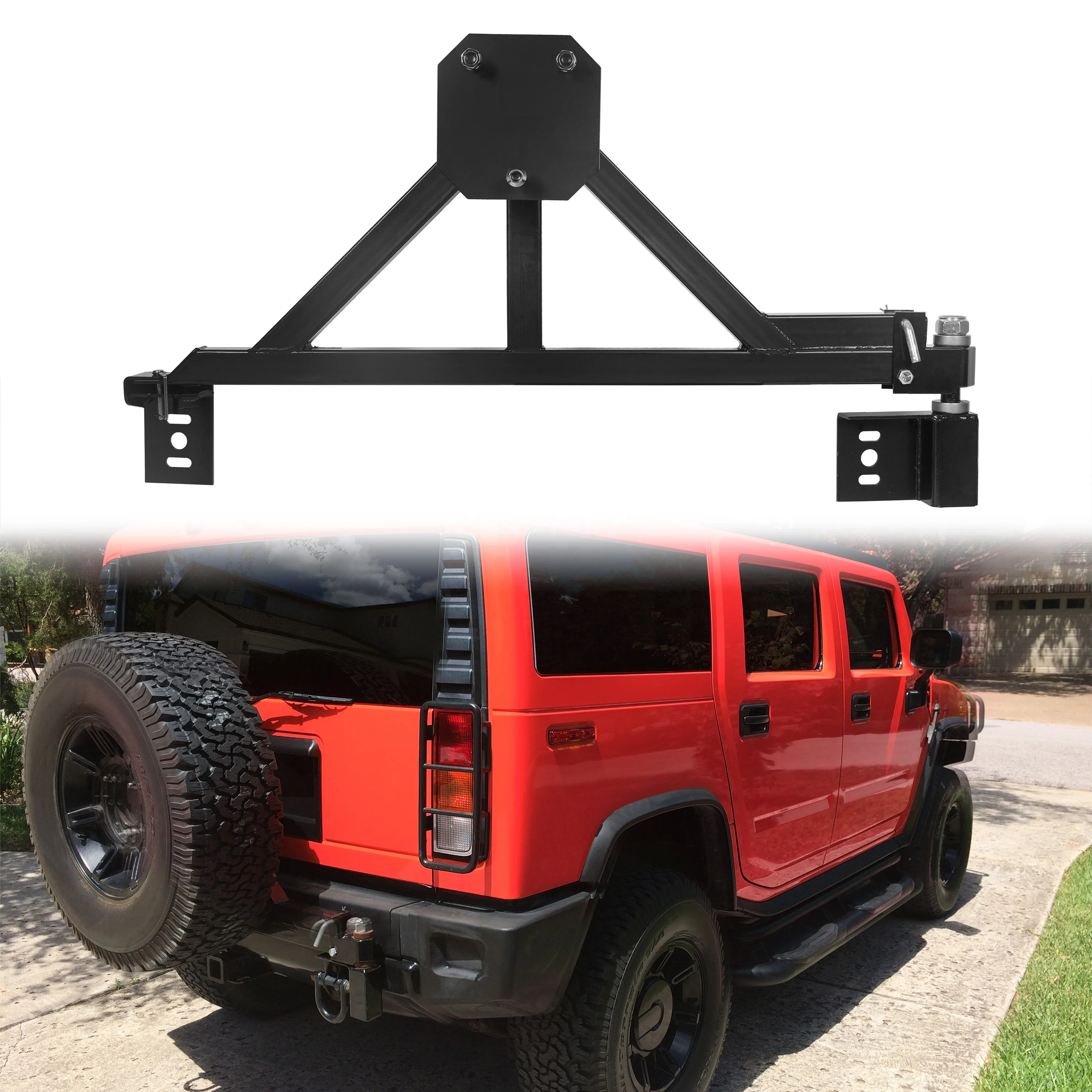 Spare Tire Carrier Rack W/ Drop-Down Option Rear Black Fit Hummer H2 2003-2009
