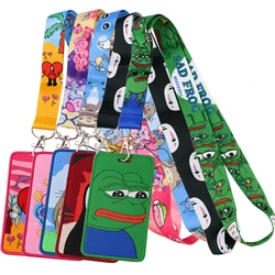 Green Sad Frog Embroidery Lanyards for Keys Keychain Badge Holder ID Credit Subway Access Card Holder Fashion Accessories Gifts