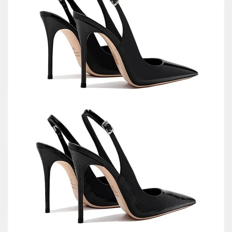 Sexy high-heeled sandals with pointed tips and elegant  summer patent leather strappy fashionable party women's shoes