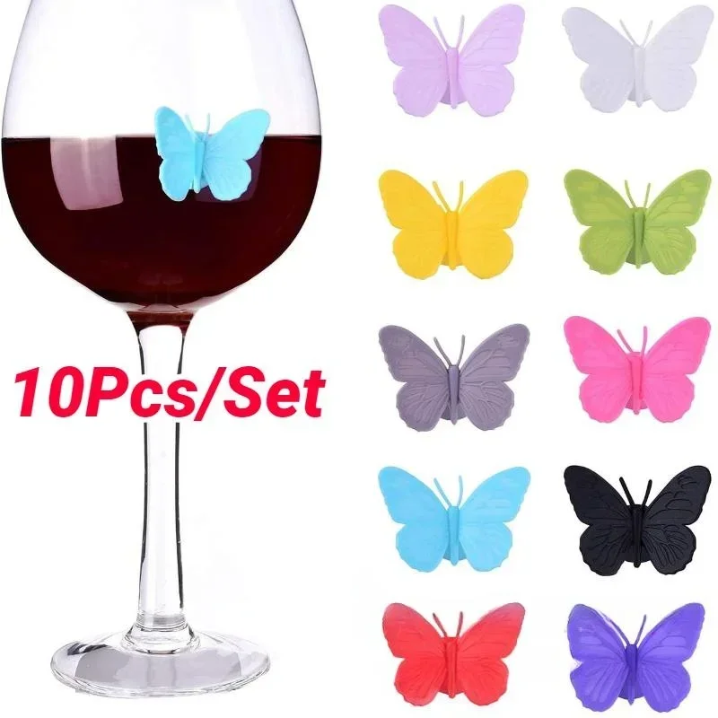 10Pcs/Set Food Silicone Wine Glass Butterfly Labeling Cup Distinguishing Toys Party