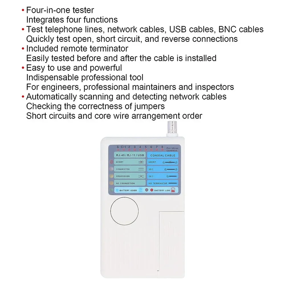 전문가용 다기능 4 in 1 네트워크 케이블 테스터 RJ45/RJ11/USB/BNC LAN 케이블 Cat5 Cat6 와이어 테스터