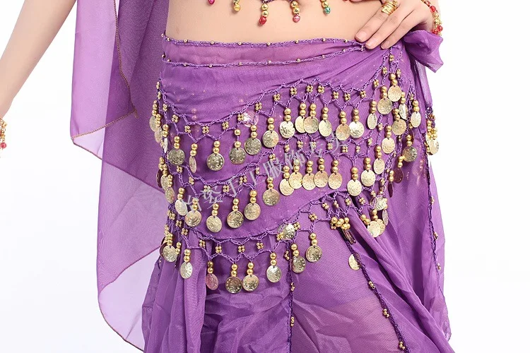 1 stücke Frauen Bauchtanz Hüfte Schal Zubehör 3 Reihe Gürtel Rock Mit 72 stücke Gold Farbe Münzen Taille kette – Detail 5