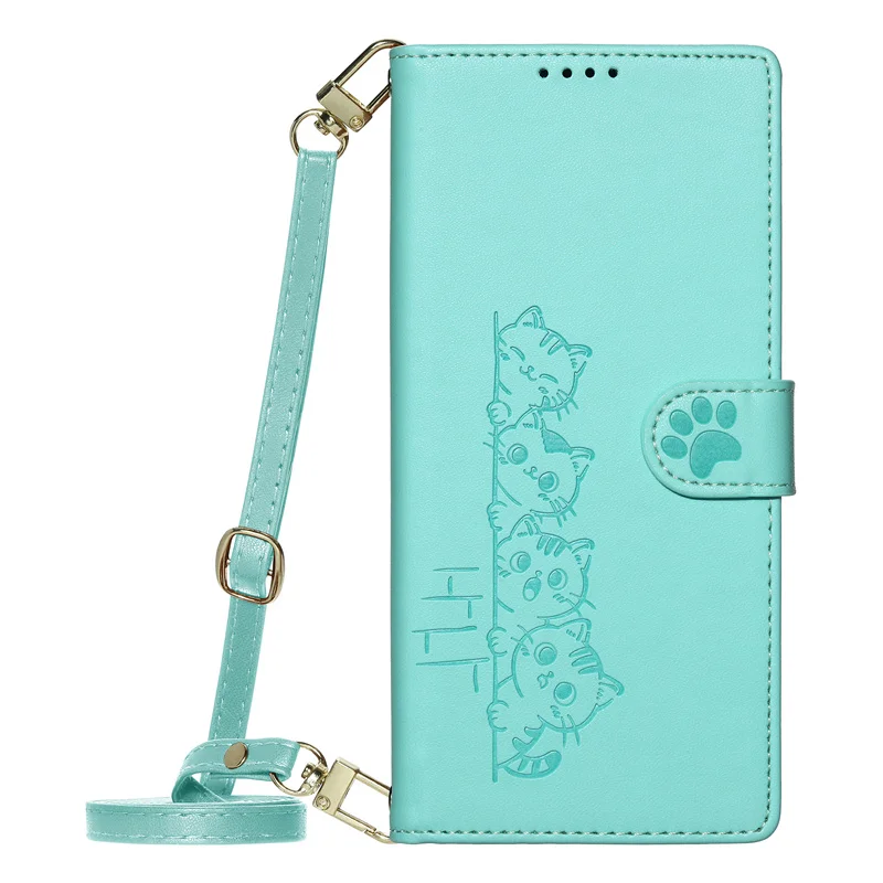 Luxury Leather Wallet Phone Cover with Strap