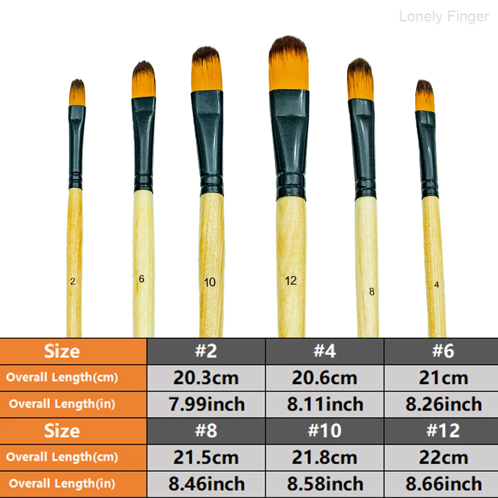 아티스트 필버트 페인트 브러쉬 세트, 6개입 전문가용 페인팅 키트, 손잡이가 있는 부드러운 나일론 헤어 필버트 브러쉬, 아크릴 오일용