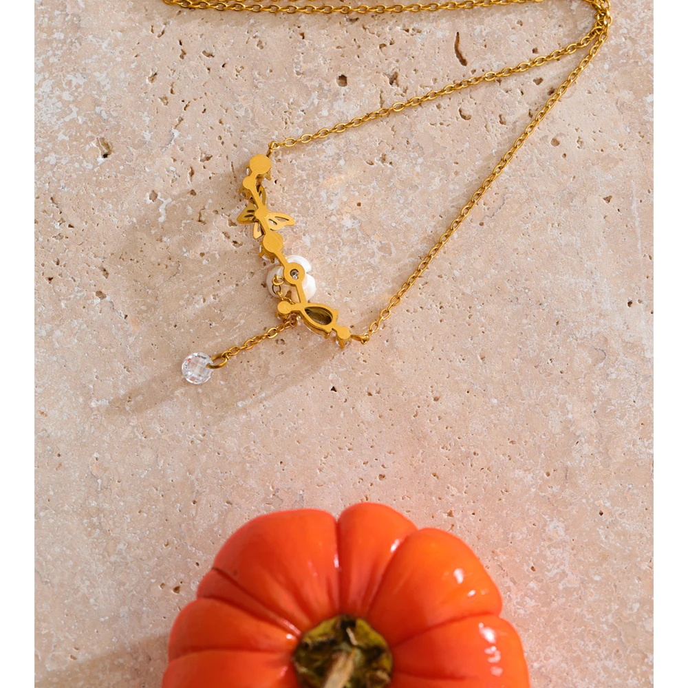 Yhpup Korean Style Stainless Steel Resin Pendant Necklace