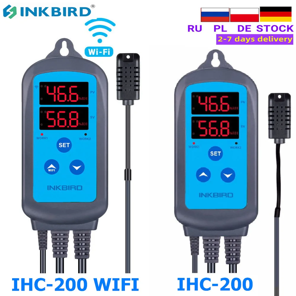 INKBIRD IHC-200 및 200 EU 소켓 및 플러그, 와이파이 디지털 듀럴 스테이지 제습 습도 컨트롤러, 가습 가습기 제어