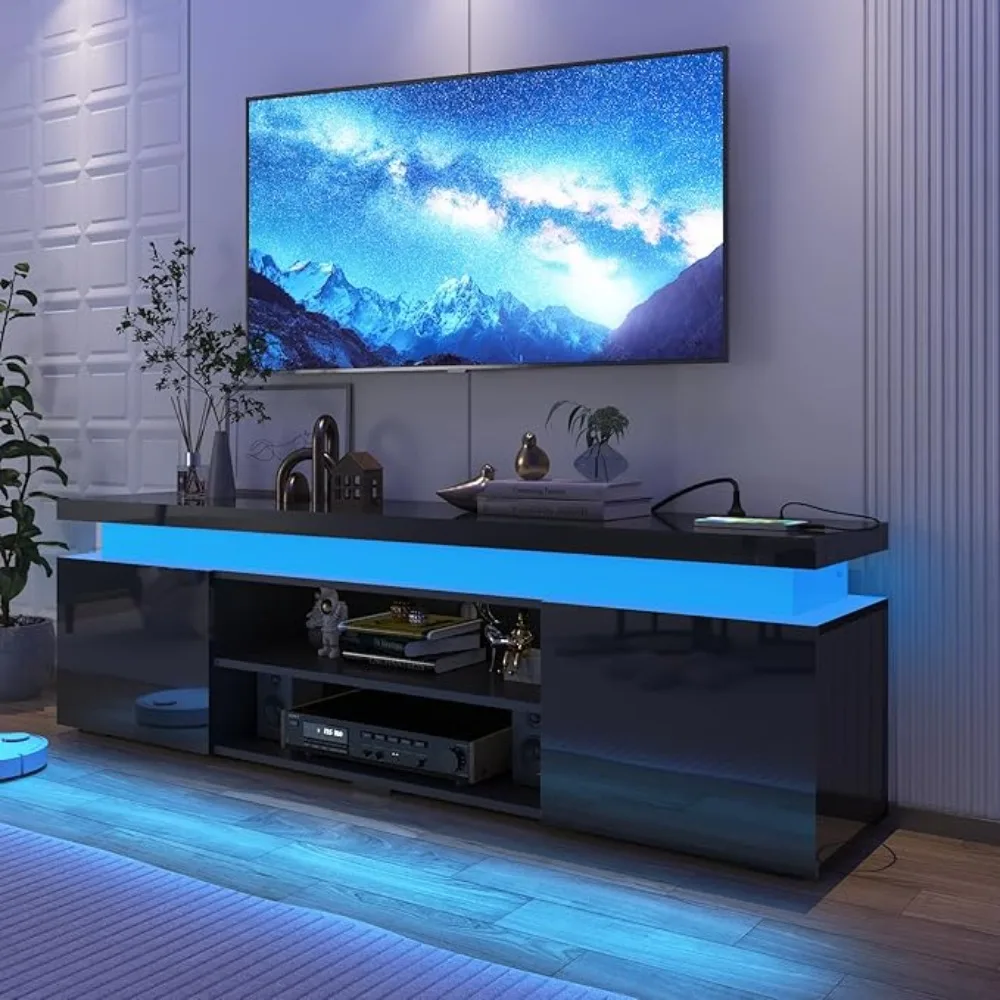 LED TV Stand High Gloss TV Console Entertainment Center with Storage For Living Room Bedroom