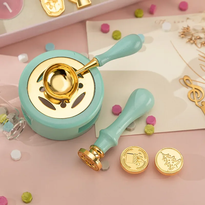 Wax Seal Stamp Set Lacquer Furnace Wax Seal Melting Spoon Rubber Wood Melting Heater Bead Pot Stick Heater Craft Supplies wax seal stamp set