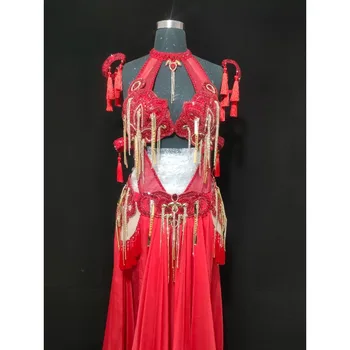 Customized Belly Dance Clothes Performance Costume One-piece Detachable Pants Big Swing Skirt Two-piece Set Heavy Female