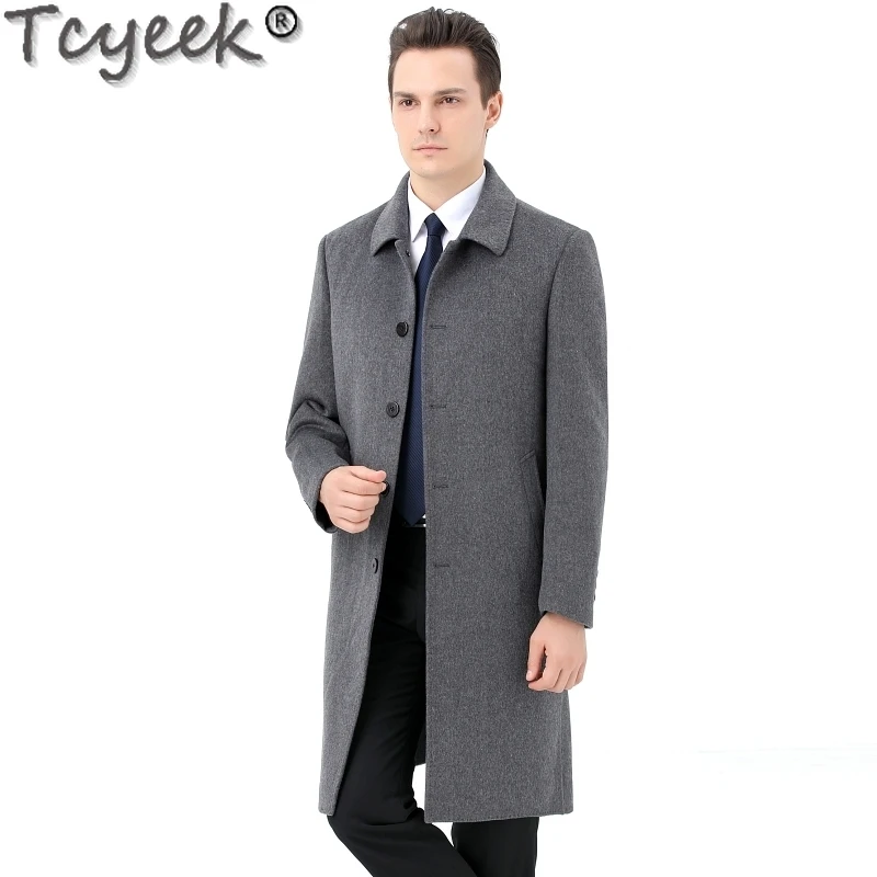 Tcyek 남성용 90% 캐시미어 재킷, 양모 코트, 양면 캐시미어 재킷, 남성 의류, 패션, 가을, 겨울