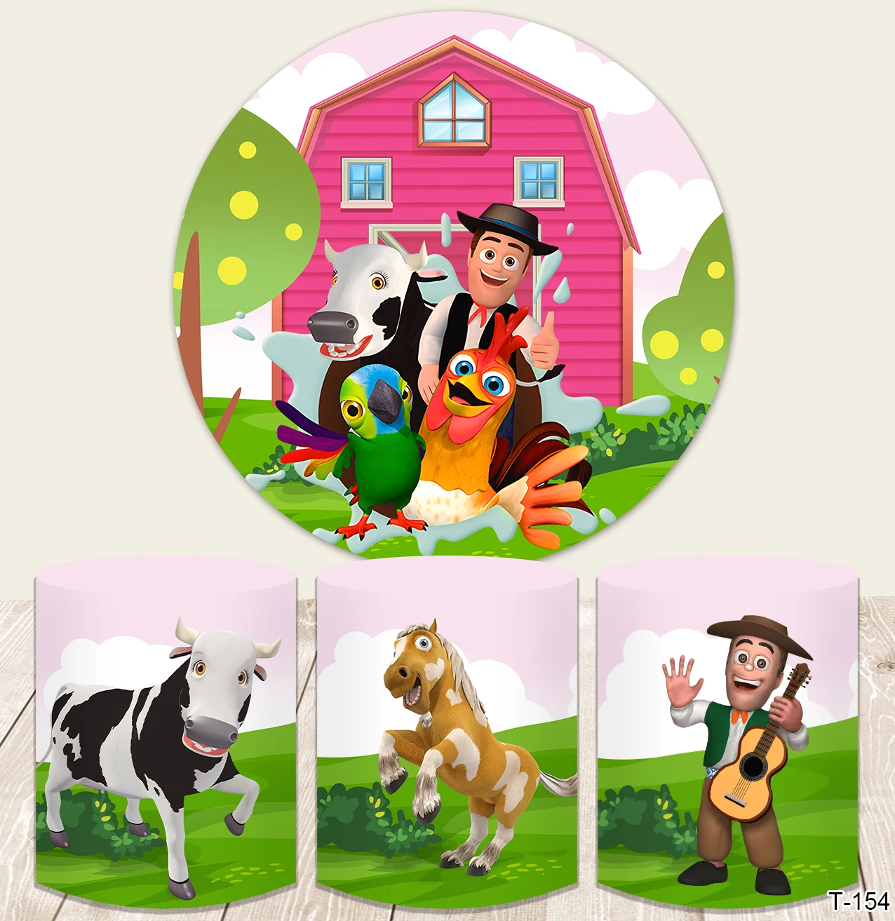 La Granja De Zenon Round Background Cover Kids 1St Birthday Photo Studio Green Grass Farm Barn Animal Photo Background