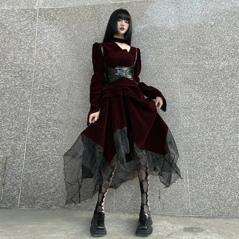 

Y2K Women Dress Red Gothic Elegant Party Casual Princess Slim Long Sleeve Vintage Dresses lace Designer Fashion 2023 Summer