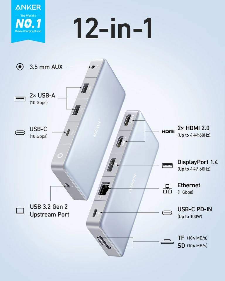 その他 Anker575 USB-C 12in-1 Dual HDMI Amazon.com: Anker 575 USB-C Hub (12-in-1, Dual HDMI, DP