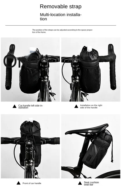 Bicycle Bag Bike Bottle Holder Handlebar Stem Thermal Bag with Mesh Pocket Coffee Cup Holders Cycling Water Bottle Carrier Bag 6