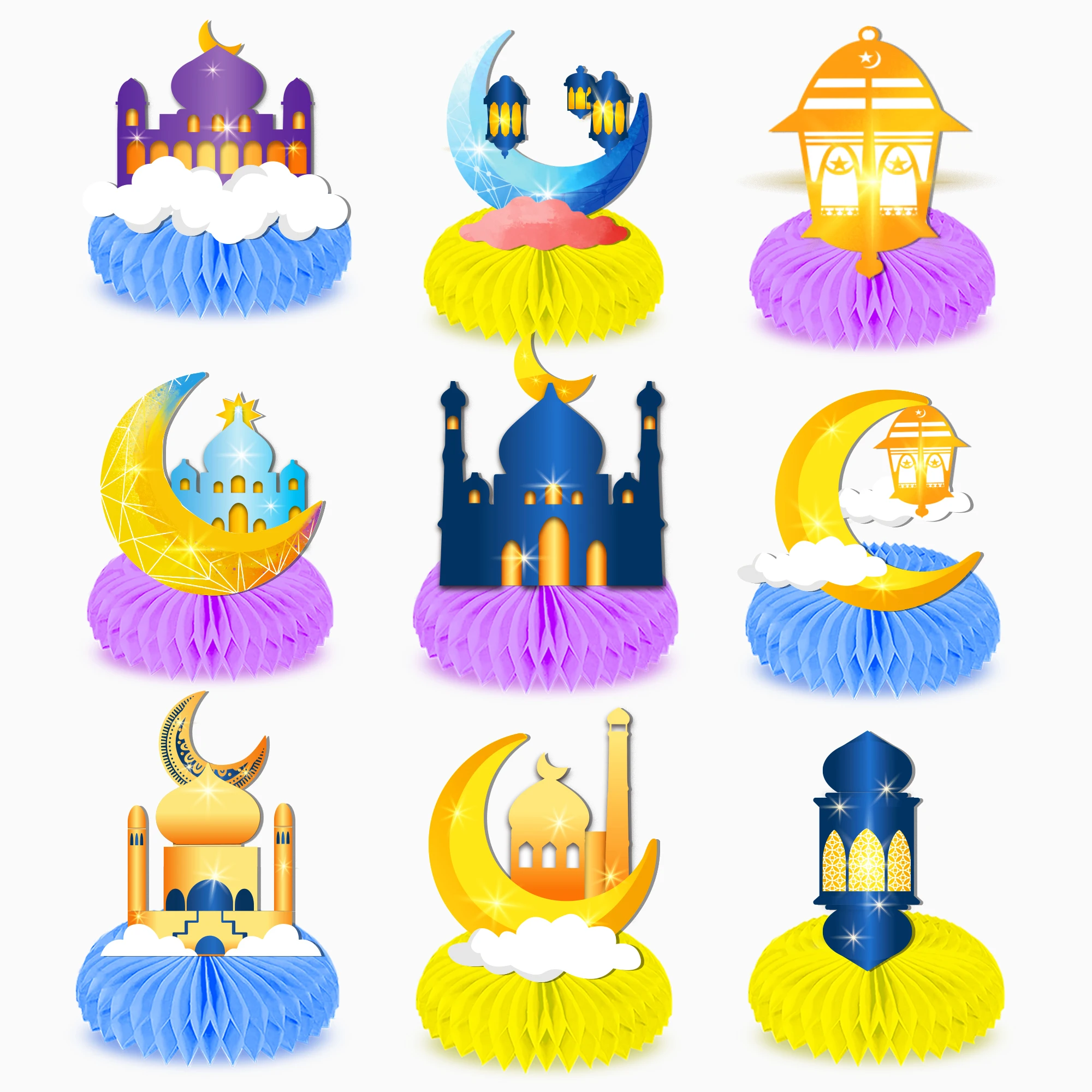 

9 шт. Eid al-Fitr Рамадан Луна бумага сотовое украшение сцена планировка праздник вечерние крафт украшения принадлежности