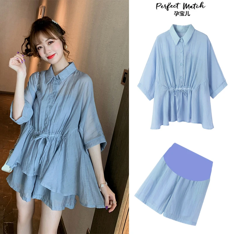 T68037# Pregnant Women Suit Korean Fashion Loose Womens Tops Stylish Suits Women Casual Maternity 2 Pcs Clothing Set