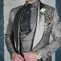 Jacquard Men’s 3-piece Suit Set Formal Party Dress Groom Tuxedo High Quality Elegant Men Terno Masculino  Costume Homme Mariage