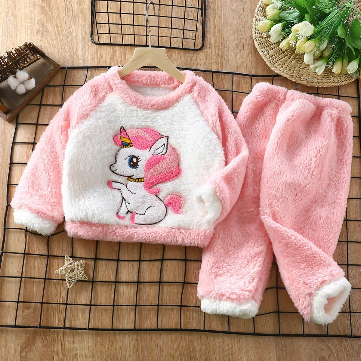 Cotton Pajama Set Children's Winter Flannel Set For Boys and Girls Plush Insulation Home Clothing Children's Pajamas Clothing