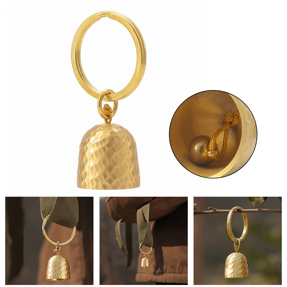 Brass Bear Bell With Key Chain Camping Protection Clear Sound Loud Bear Bell for Hiking Cycling Camping Decoration Pendant