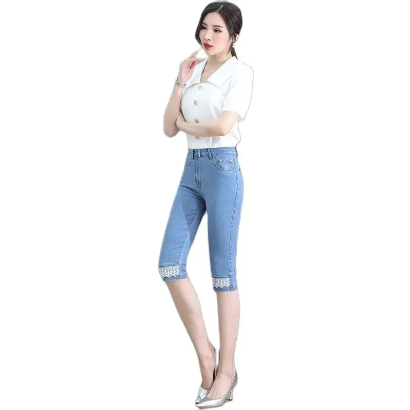 

Jeans Women's Summer Thin Calf-Length Denim pants Female High Waist Elastic Jeans Loose Summer Calf-Length Jeans