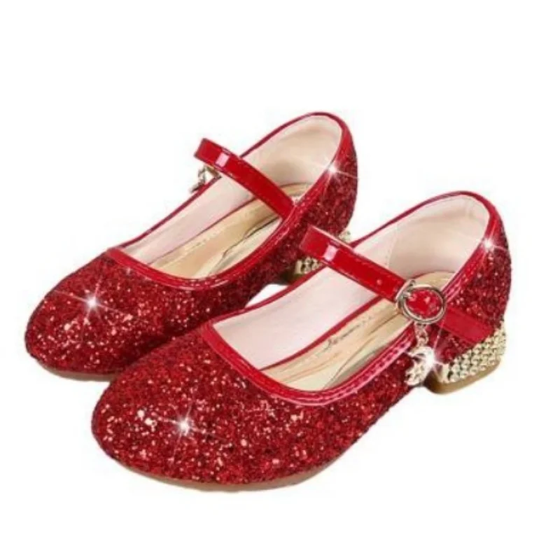 Children's Girls High Heeled Princess Style Cute Simple Flower Shoes Full Sequin Dance Shoes