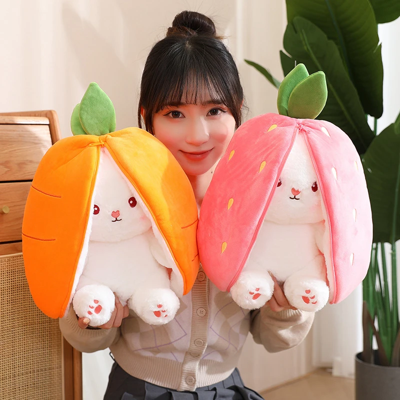 18CM Creative Carrot Strawberry Bag Transform To Rabbit Plush Toys