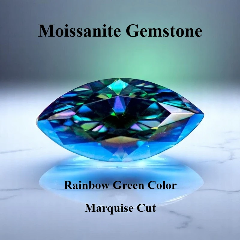 Moissanite Gemstone Rainbow Green Color Marquise Cut Lab Grown