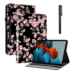 Faux Leather Tablet Cover - Premium Protective Case for Tab A9 8.7inch (Plum blossom)