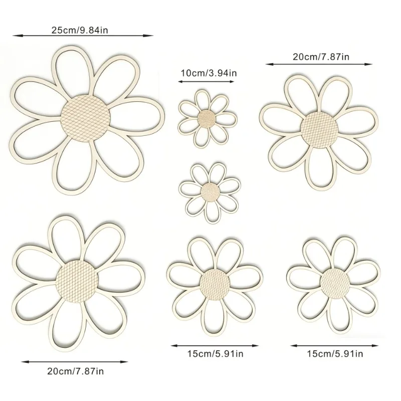 7Pcs 나무 꽃 컷아웃 벽 장식 농가 거실 침실 홈 장식을 위한 소박한 꽃 예술 장식품