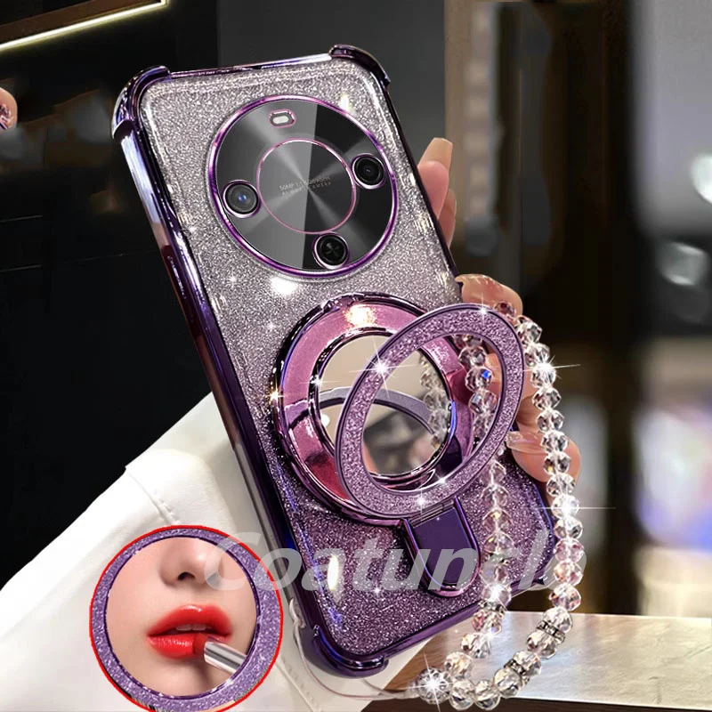 Glitter Plating Mirror Magnetic Phone Holder Bracelet Case Cover