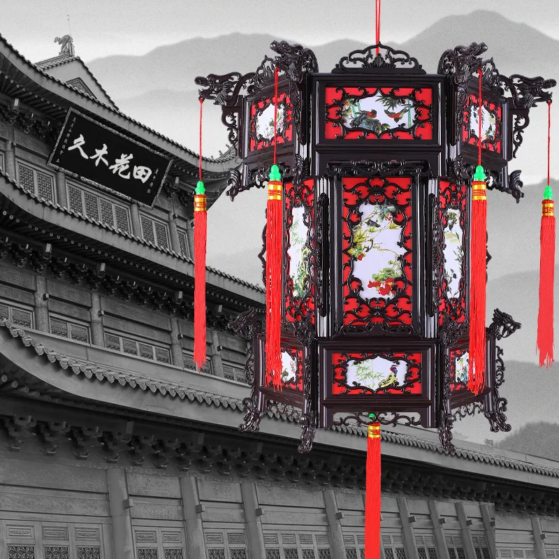 

Plastic antique palace lamp, red balcony lantern hanging decoration, New Year's Spring Festival, retro imitation solid wood styl