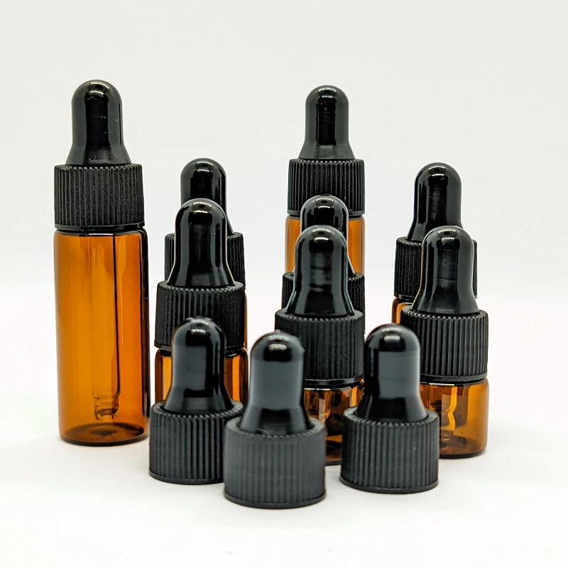 100pcs 1ml/2ml/3ml/5ml Mini Amber Glass Dropper Bottle for Essential Oil Aromatherapy Bottles With Cap Cosmetic Empty Containers dropper bottle