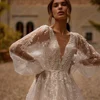 Sweetheart V-Neck Women Wedding Dresses Lace Printing A-Line Bridal Gowns Elegant Multi-Layer Sheer Vestido De Novias Customized 3
