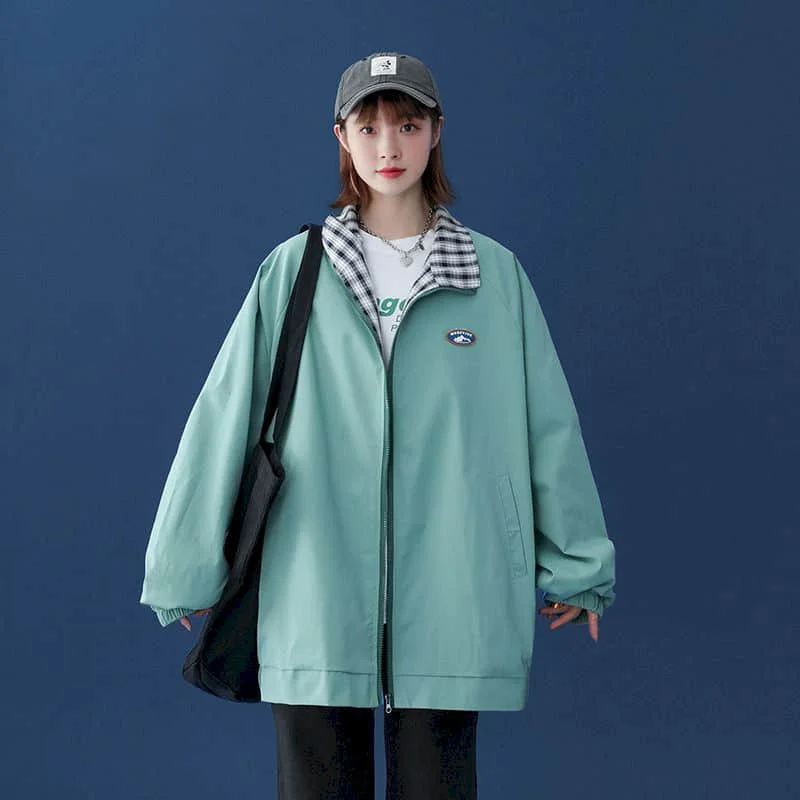 thumbnail image 1 of Chaquetas para mujer, estilo coreano, chaquetas de béisbol holgadas, cárdigans de gran tamaño con cuello vuelto, abrigos vintage de manga larga, blusas para mujer, 1 of 4
