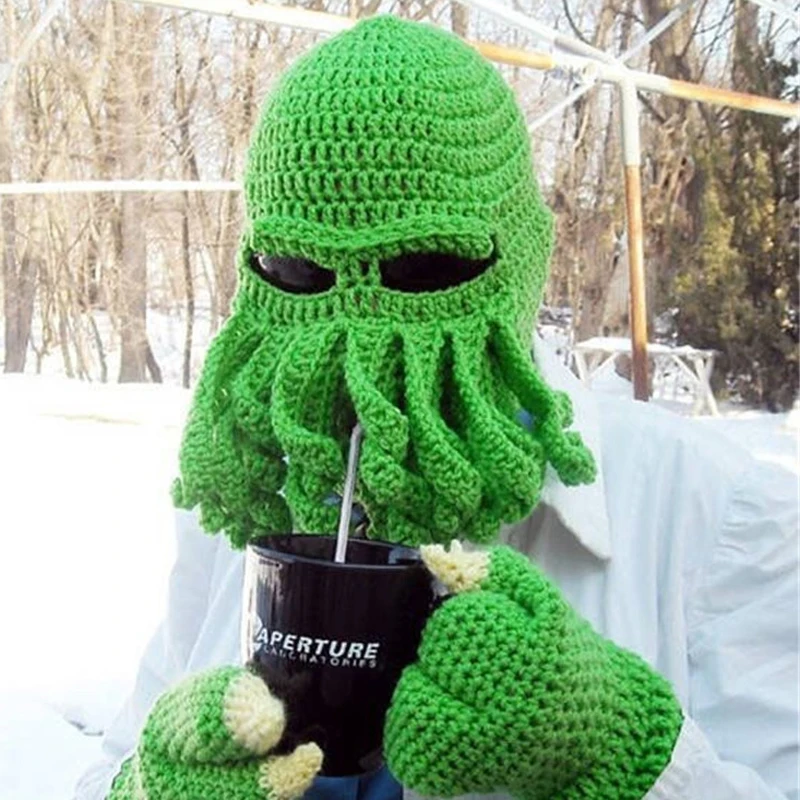 Novelty Handmade Funny Tentacle Octopus Hat Crochet Cthulhu Beard
