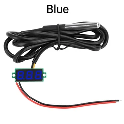 High - Precision Waterproof Metal Temperature Sensor with LED Display and 1M Cable, DC 4~28V, -50℃~125℃ Range (Blue)