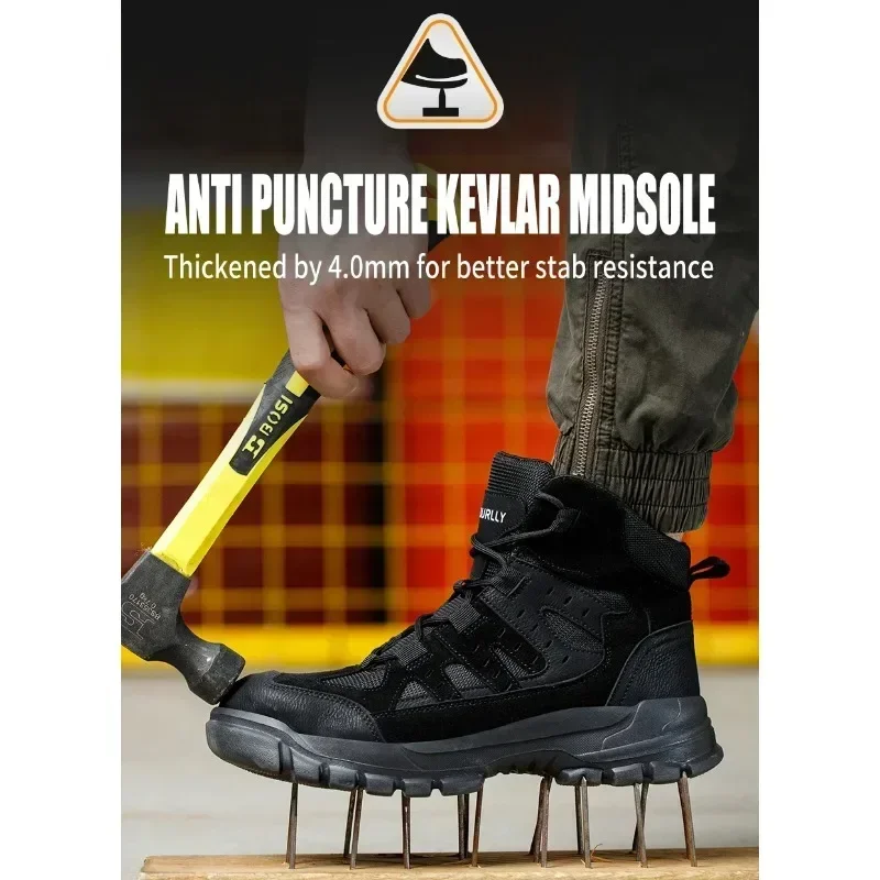 Fashionable 2024 men's puncture resistant steel toe work safety shoes anti slip work sports shoes men's indestructib