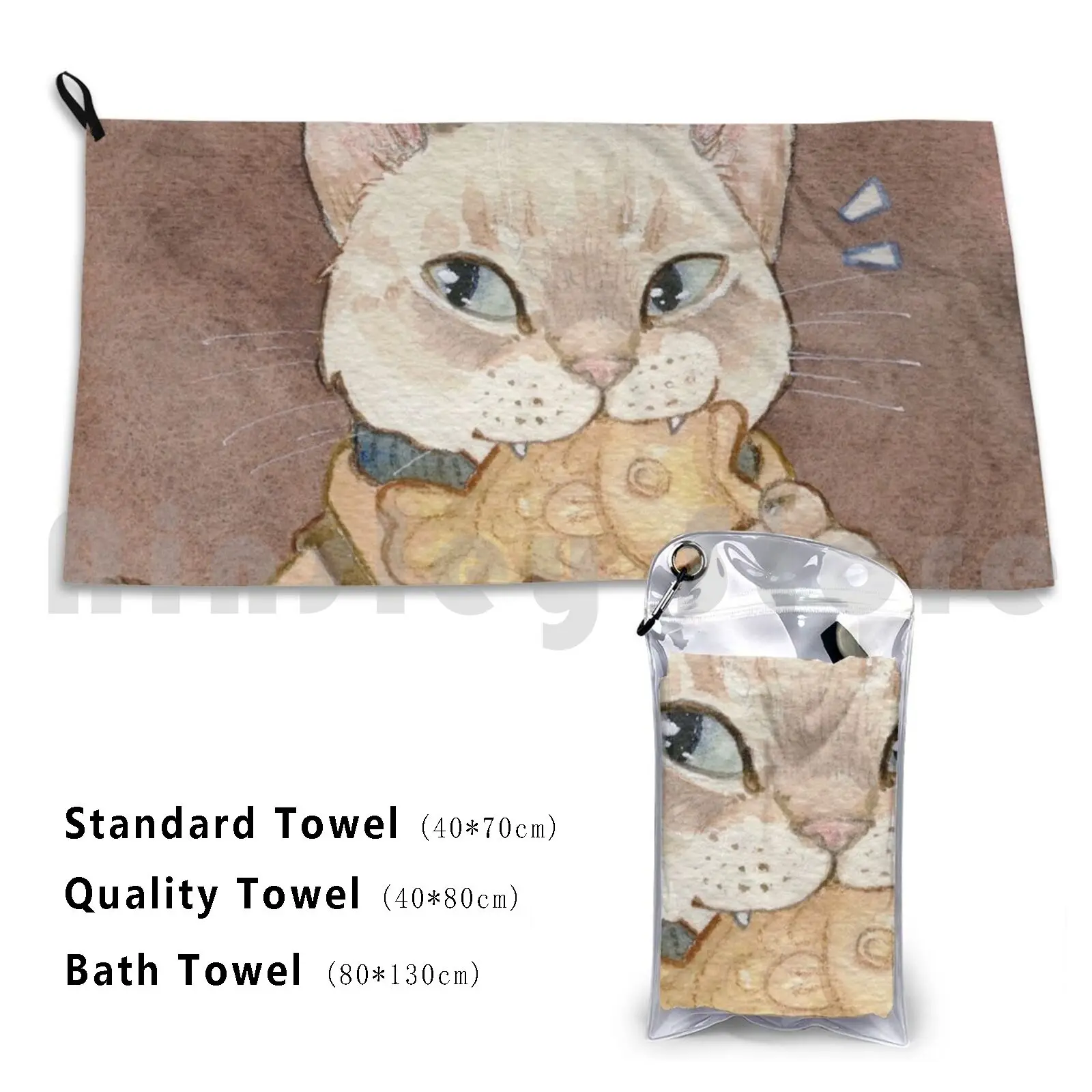 

Taiyaki Cat Bath Towel Beach Cushion Taiyaki Dessert Cat Cats Watercolor