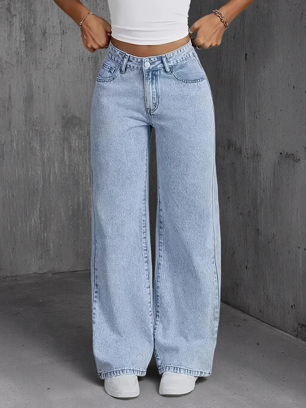 Jean femme Y2K jambes larges denim bleu clair - pantalon ample décontracté - La Garde-Robe Idéale