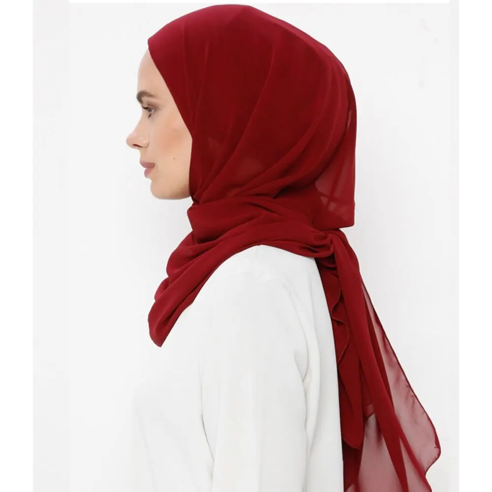 Muslim Women Heavy Chiffon Hijab Scarf With Bonnet  Instant Chiffon Hijabs Scarves With Caps Pinless Underscarf Headscarf