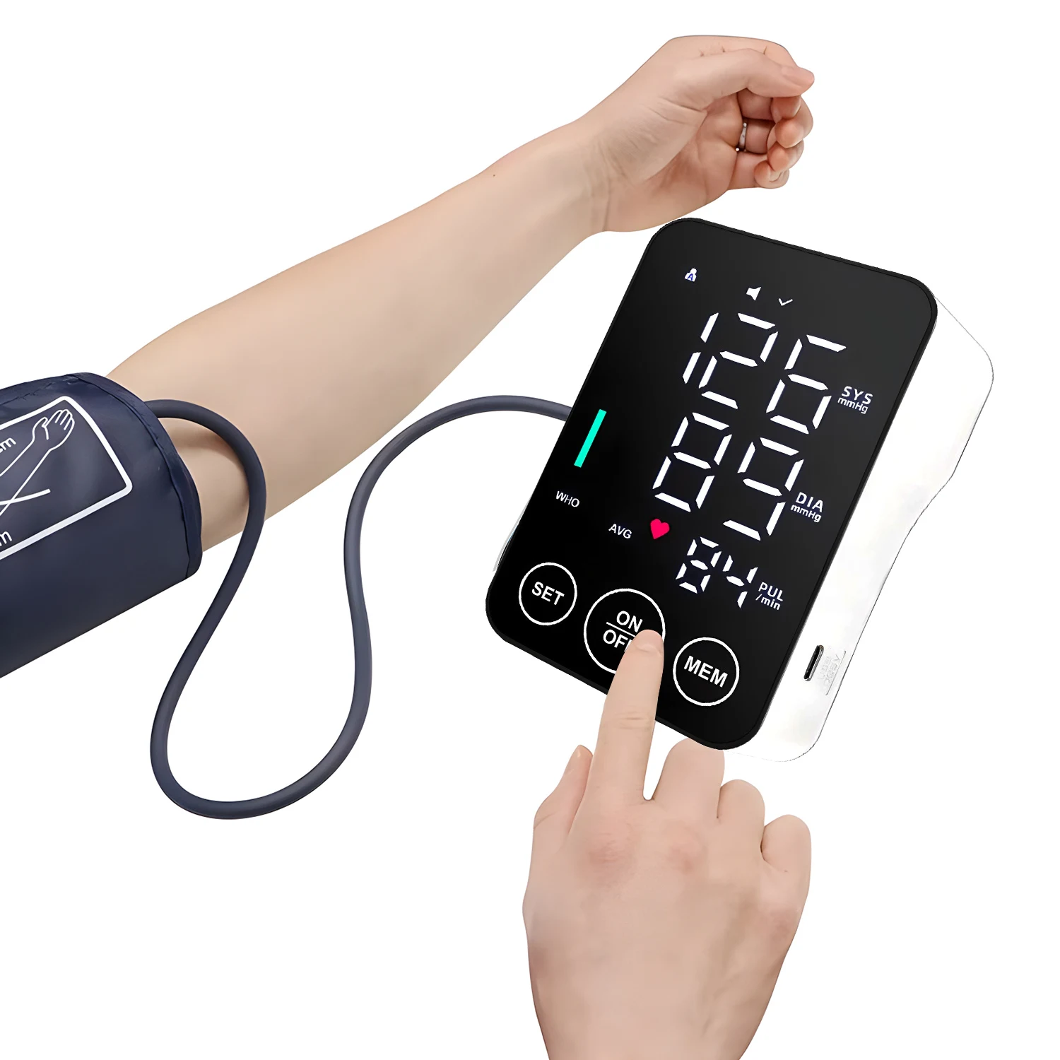 Upper Arm Digital Blood Pressure Monitor BP LED Tonometer Tensiometer Heart Rate Monitor 32 Cuff Sphygmomanometer