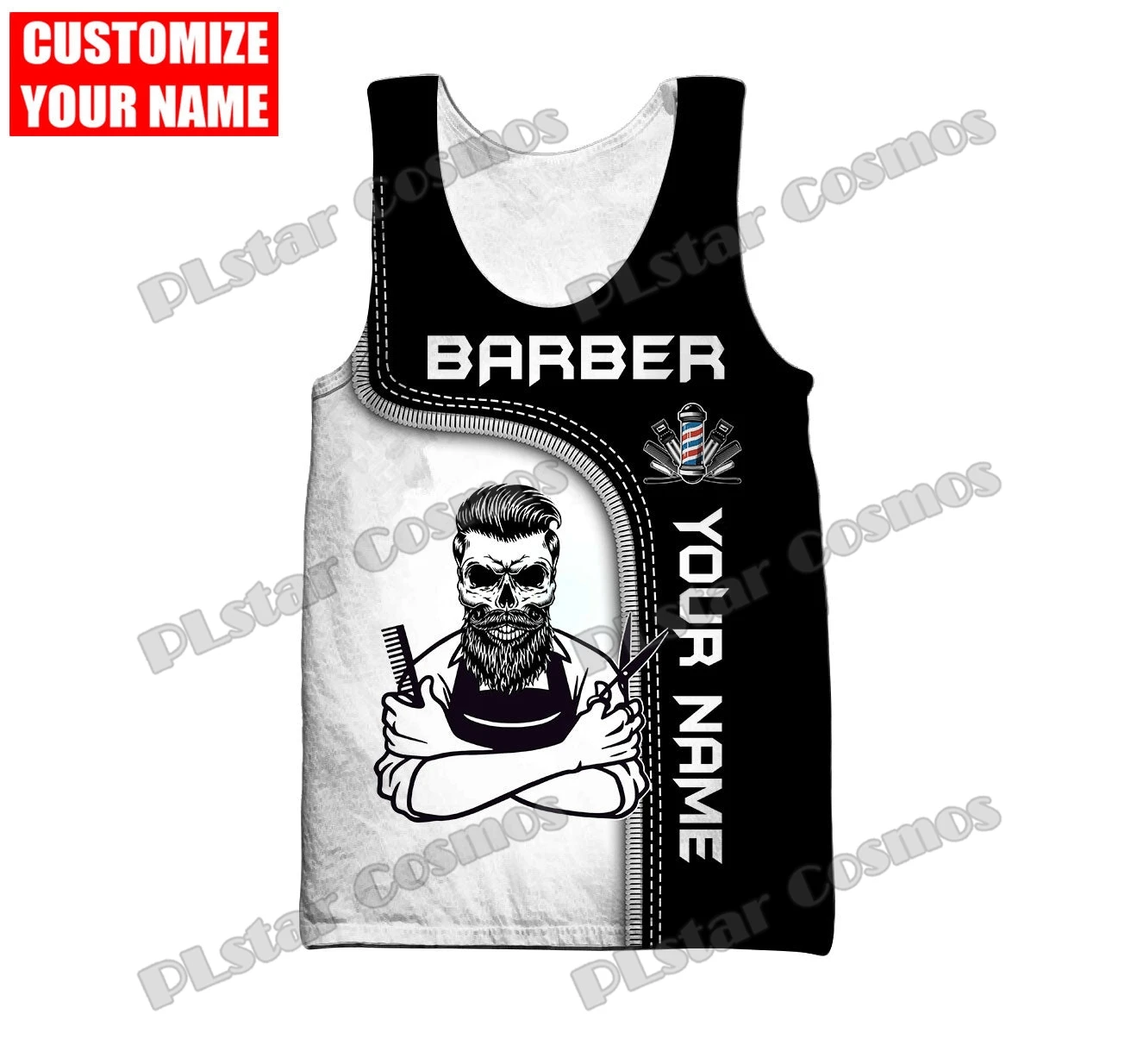 PLstar Cosmos Personalisierte Name Barber 3D All Over Gedruckt Herrenmode Weste Sommer Unisex Harajuku Casual Tank Tops BXD33 – Detail 11