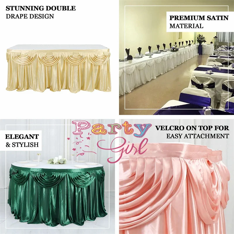 10FT Length Ice Silk Table Skirt Tablecloth Skirting With Top Swag Drape For Wedding Event Party Decoration