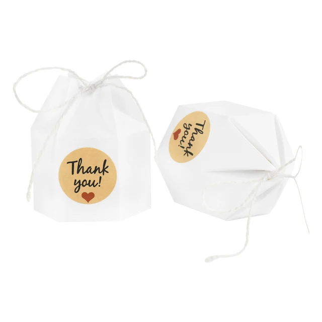 10pcs Hexagon Shape Creative Kraft Paper Candy Boxes Wedding Favors Gift Packaging Box For Birthday Party Baby Shower Decor White with Sticker B