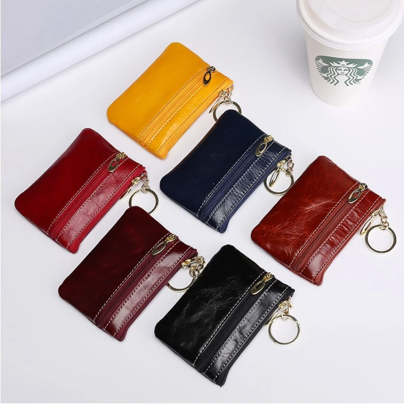 

Leather coin purse Women's first layer cattle pickup bag solid color vintage oil wax leather coin storage bag wholesale