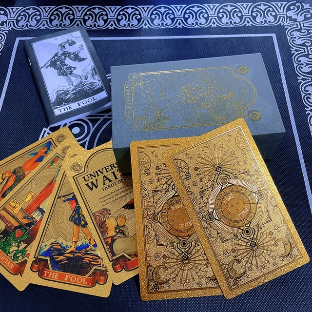 Set Tarot Cards Gift Box Luxury Gold Foil Tarot Card Hot Stamping PVC Waterproof Wear-resistant Board Game Solitaire Divination Sun God Card Back