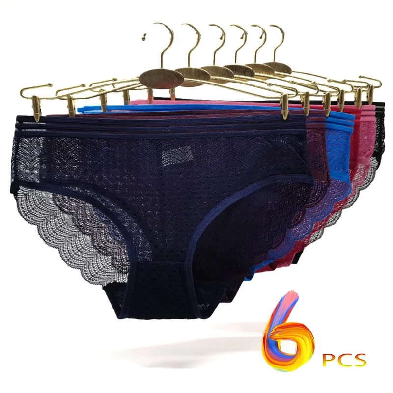 

Women's Sexy Lace Panties Seamless Cotton Breathable Transparent Underpants Thong Cotton Bikini Panties Briefs 6 Pcs/set